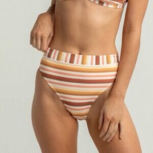 NWT Billabong Ray of Gold Swimsuit Bottoms Bikini Striped Stretch Beach Pool 12